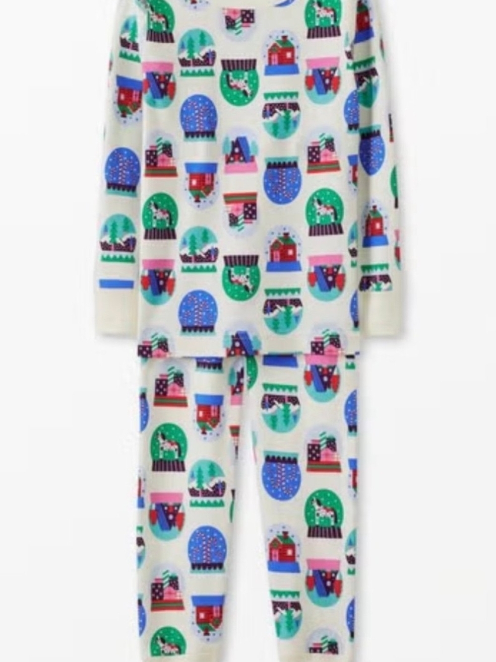 Hanna Andersson White Snow Globe Print Pajama Set with Blue and Green Accents